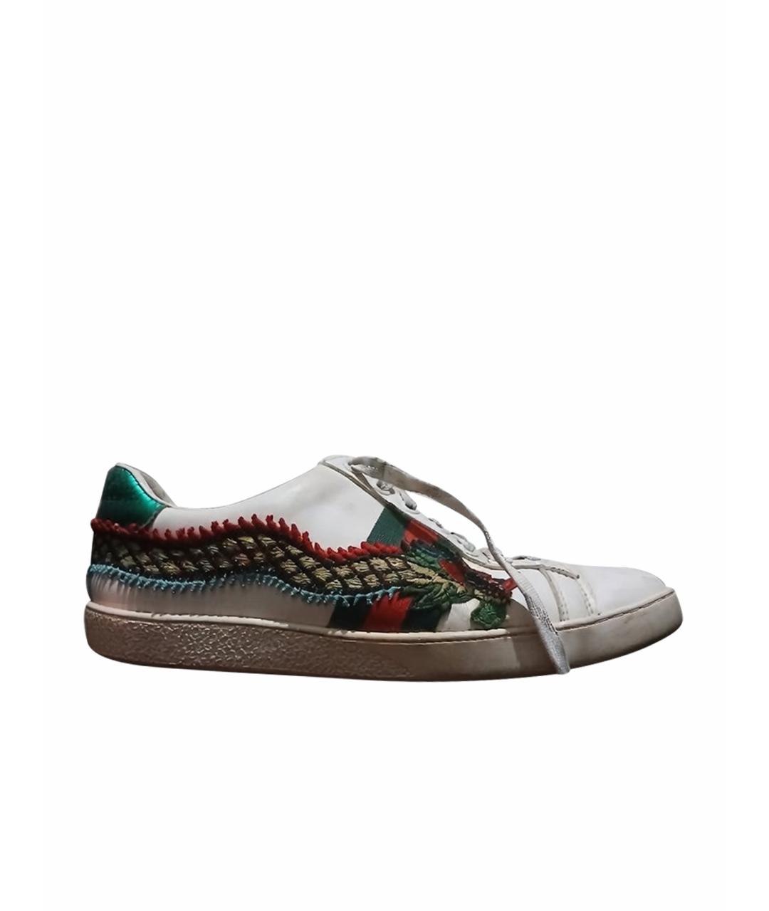 GUCCI Белые кожаные кеды, фото 1