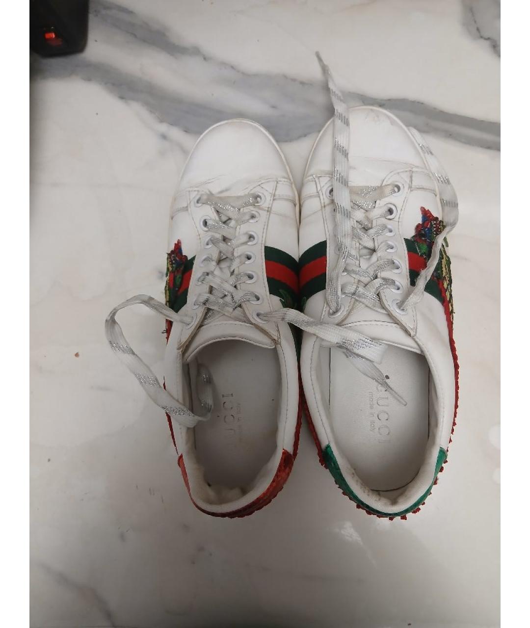 GUCCI Белые кожаные кеды, фото 3