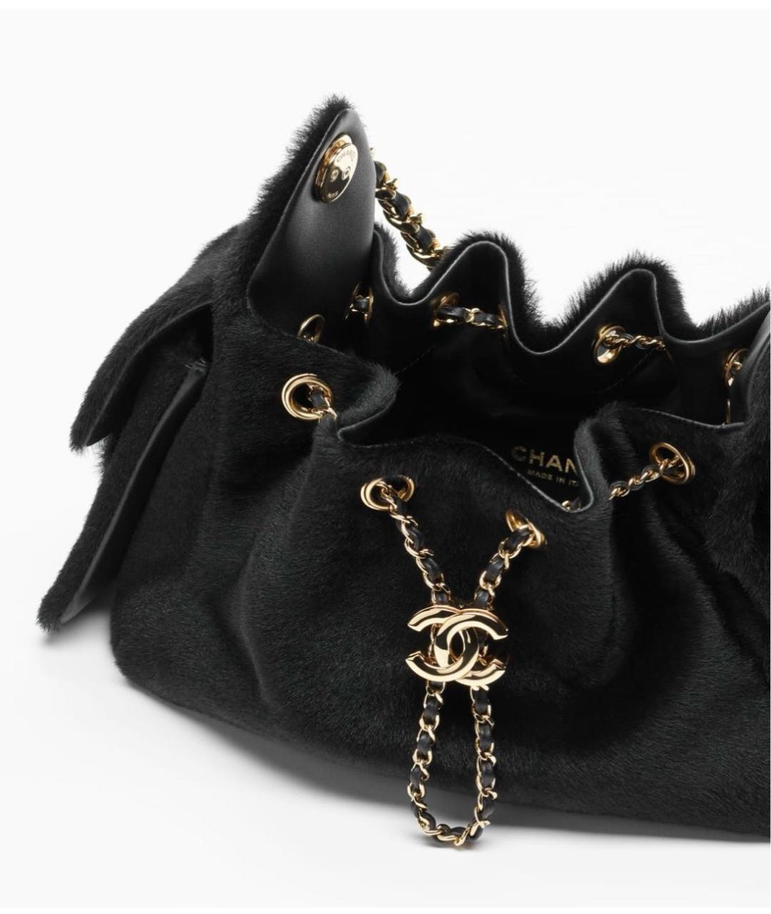 CHANEL Черная меховая сумка тоут, фото 3