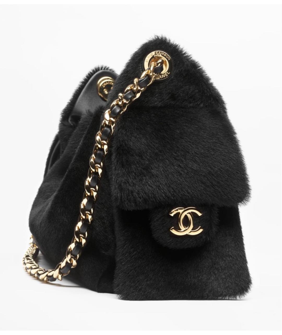 CHANEL Черная меховая сумка тоут, фото 4