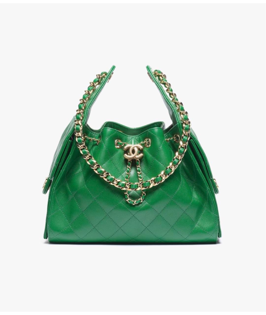 CHANEL Зеленая кожаная сумка тоут, фото 3