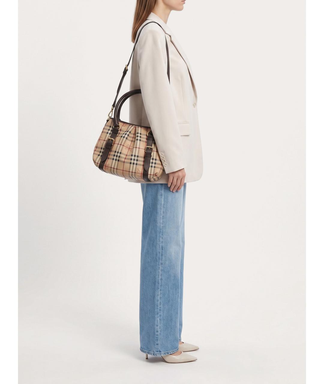 BURBERRY Бежевая кожаная сумка с короткими ручками, фото 8