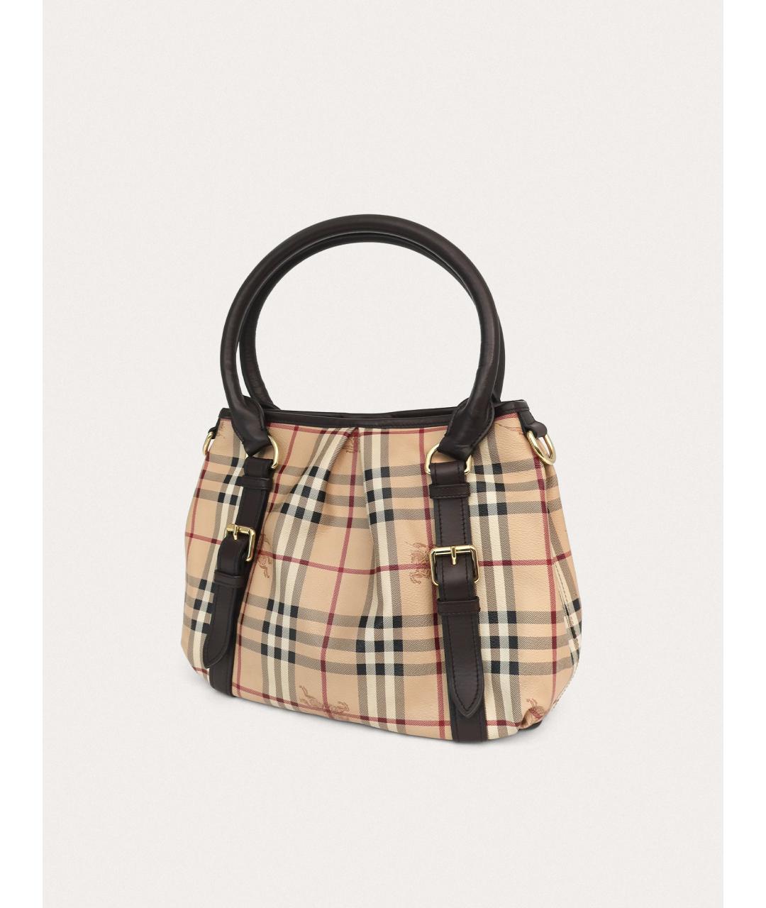 BURBERRY Бежевая кожаная сумка с короткими ручками, фото 2