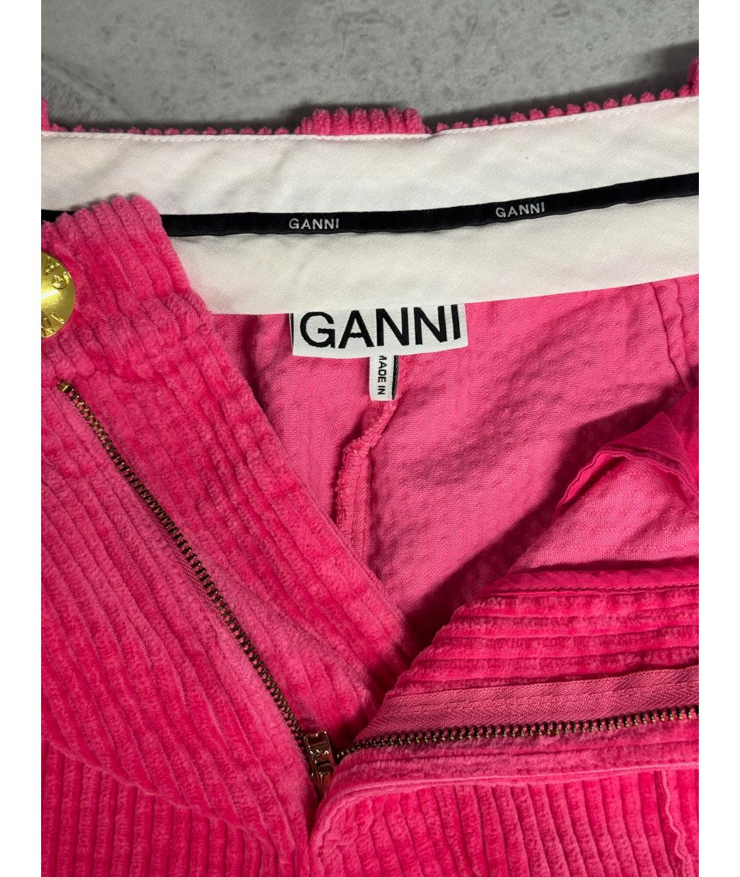 GANNI Розовые хлопковые брюки широкие, фото 4
