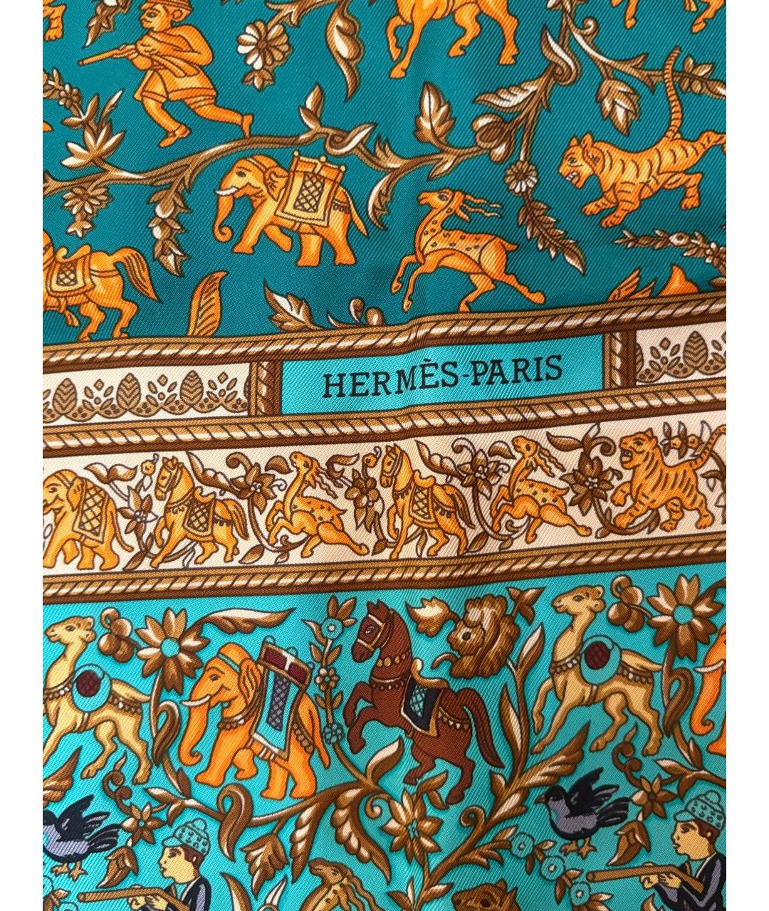 HERMES Бирюзовый шелковый платок, фото 2