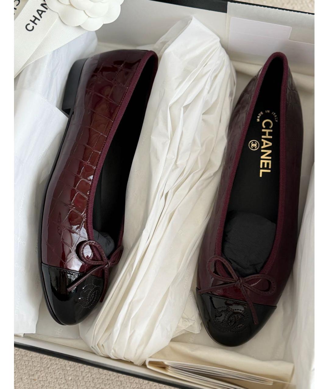 CHANEL Бордовые кожаные балетки, фото 2