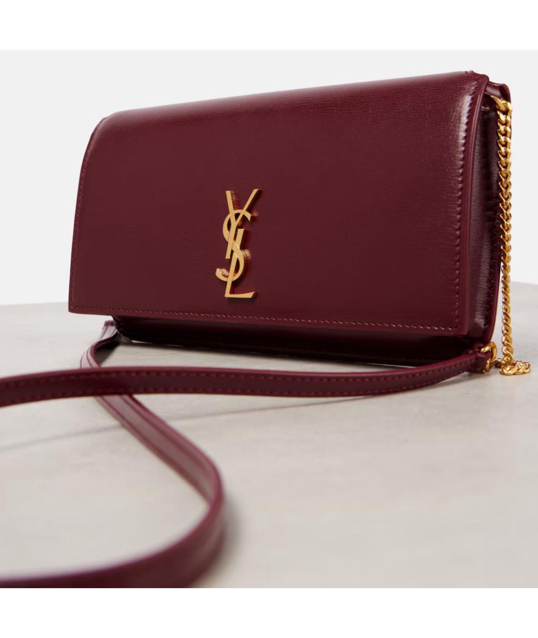 SAINT LAURENT Бордовая кожаная сумка через плечо, фото 5