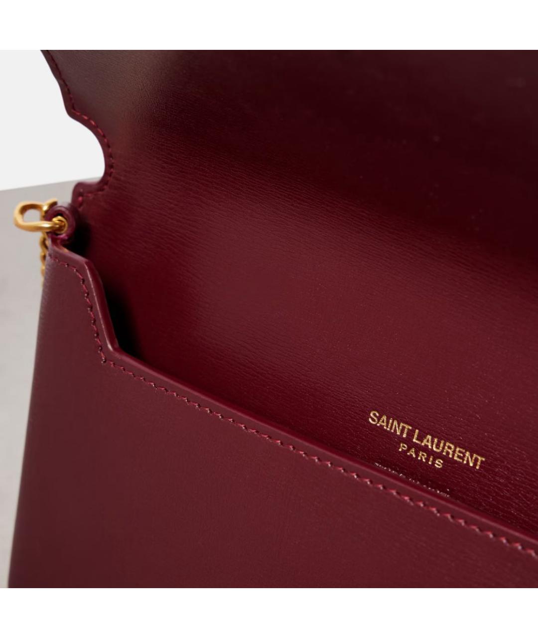 SAINT LAURENT Бордовая кожаная сумка через плечо, фото 3