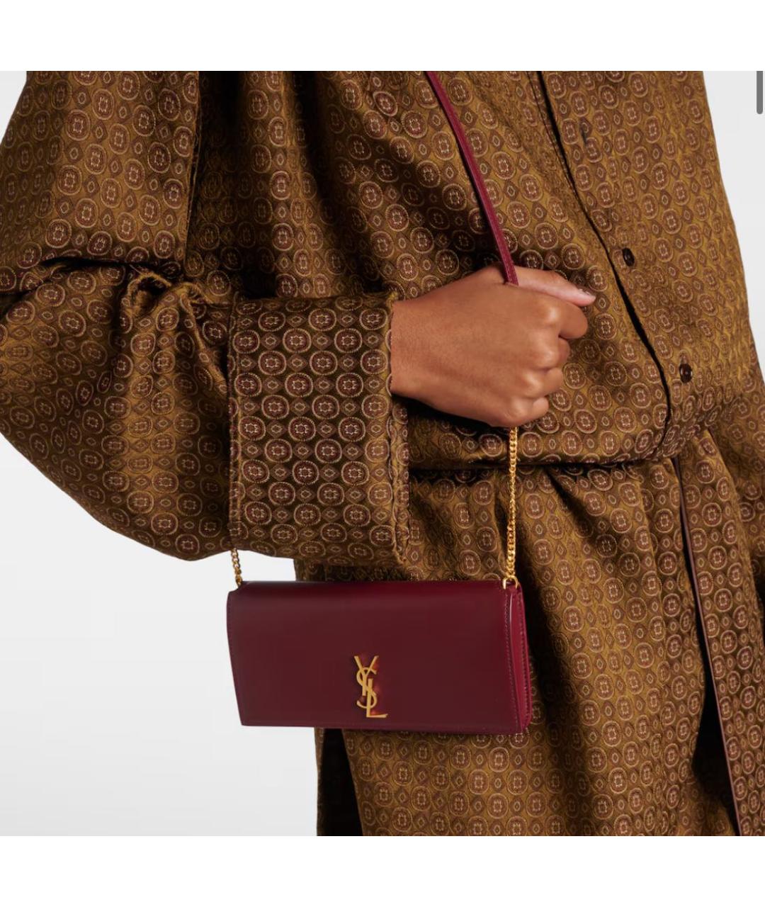 SAINT LAURENT Бордовая кожаная сумка через плечо, фото 2