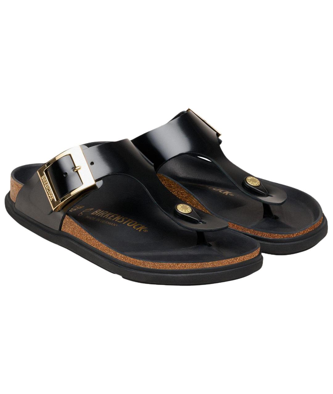 BIRKENSTOCK Черные кожаные шлепанцы, фото 3