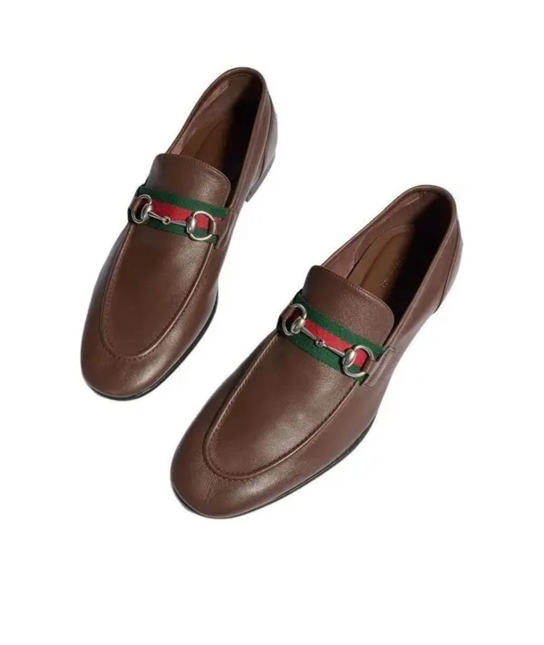 GUCCI Коричневые кожаные лоферы, фото 4