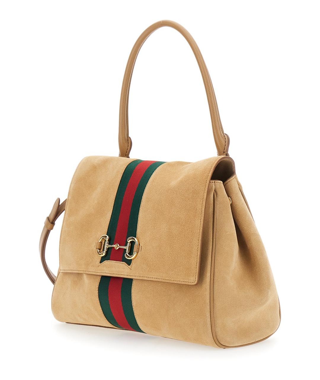 GUCCI Бежевая замшевая сумка с короткими ручками, фото 3