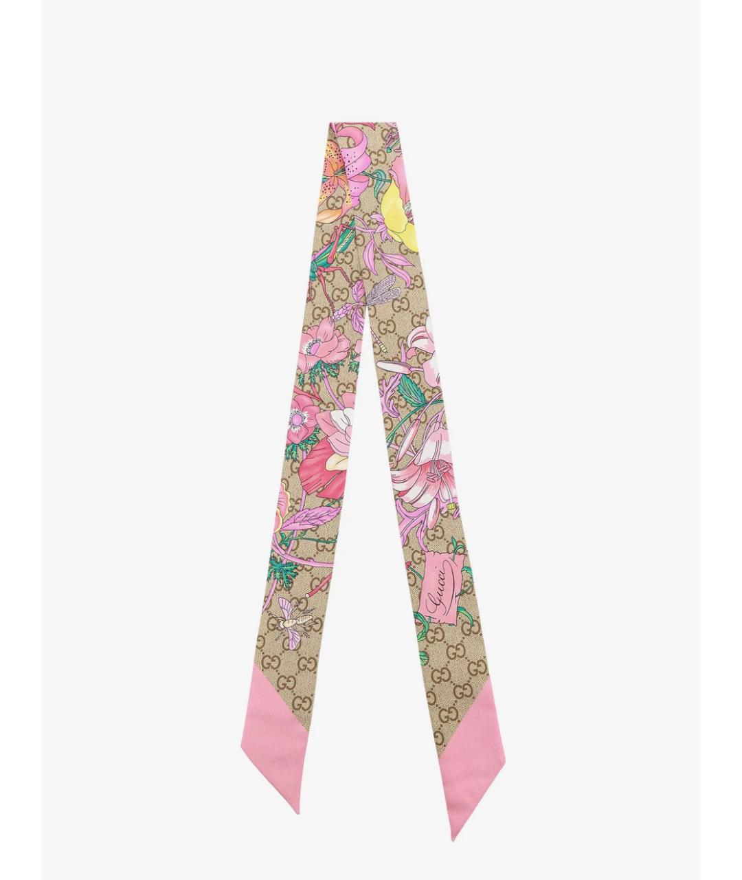 GUCCI Розовый шелковый шарф, фото 3
