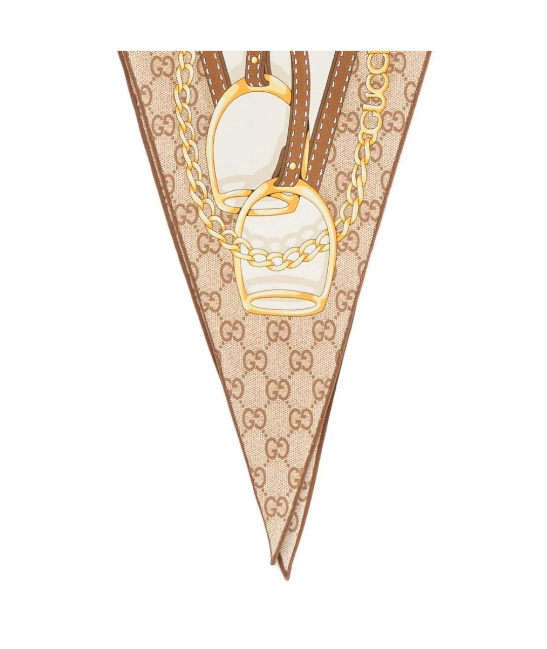 GUCCI Бежевый шелковый шарф, фото 2