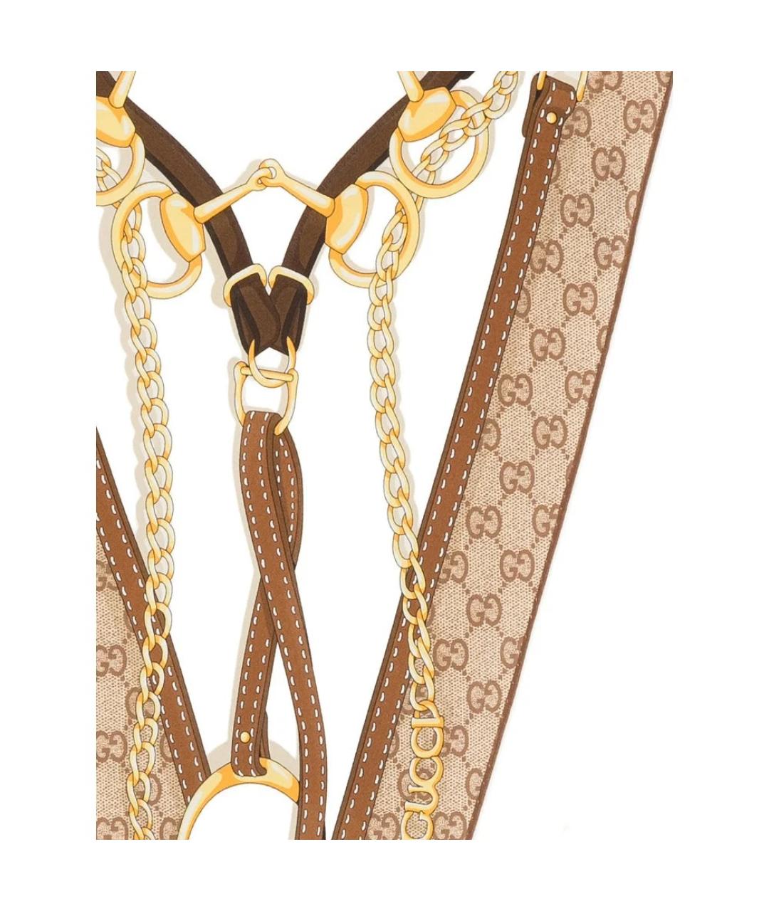 GUCCI Бежевый шелковый шарф, фото 3