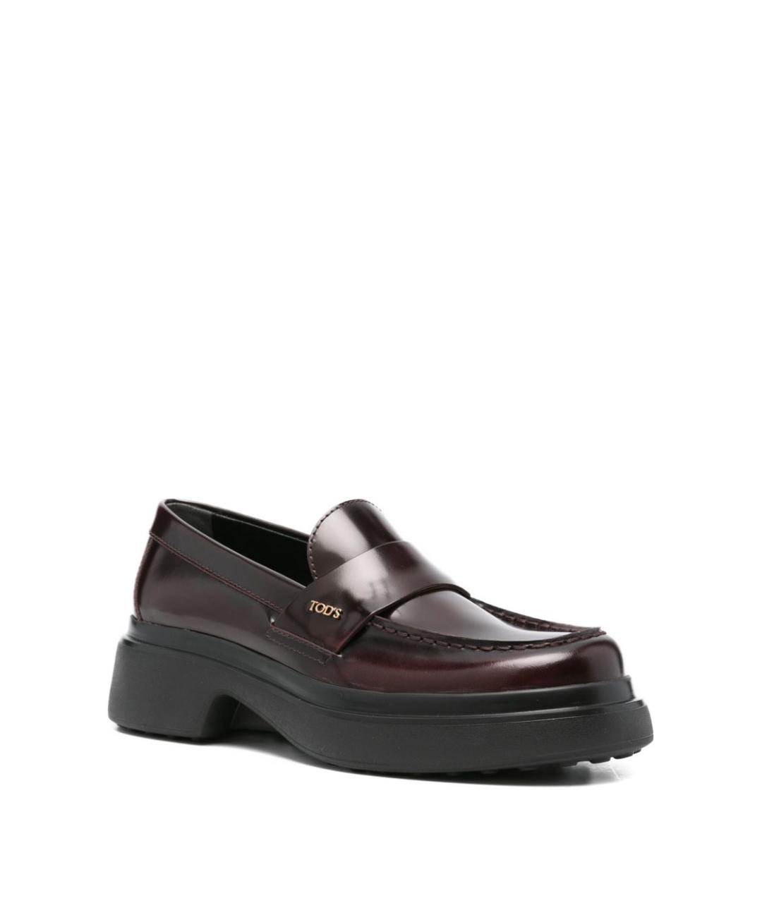 TOD'S Бордовые кожаные лоферы, фото 3
