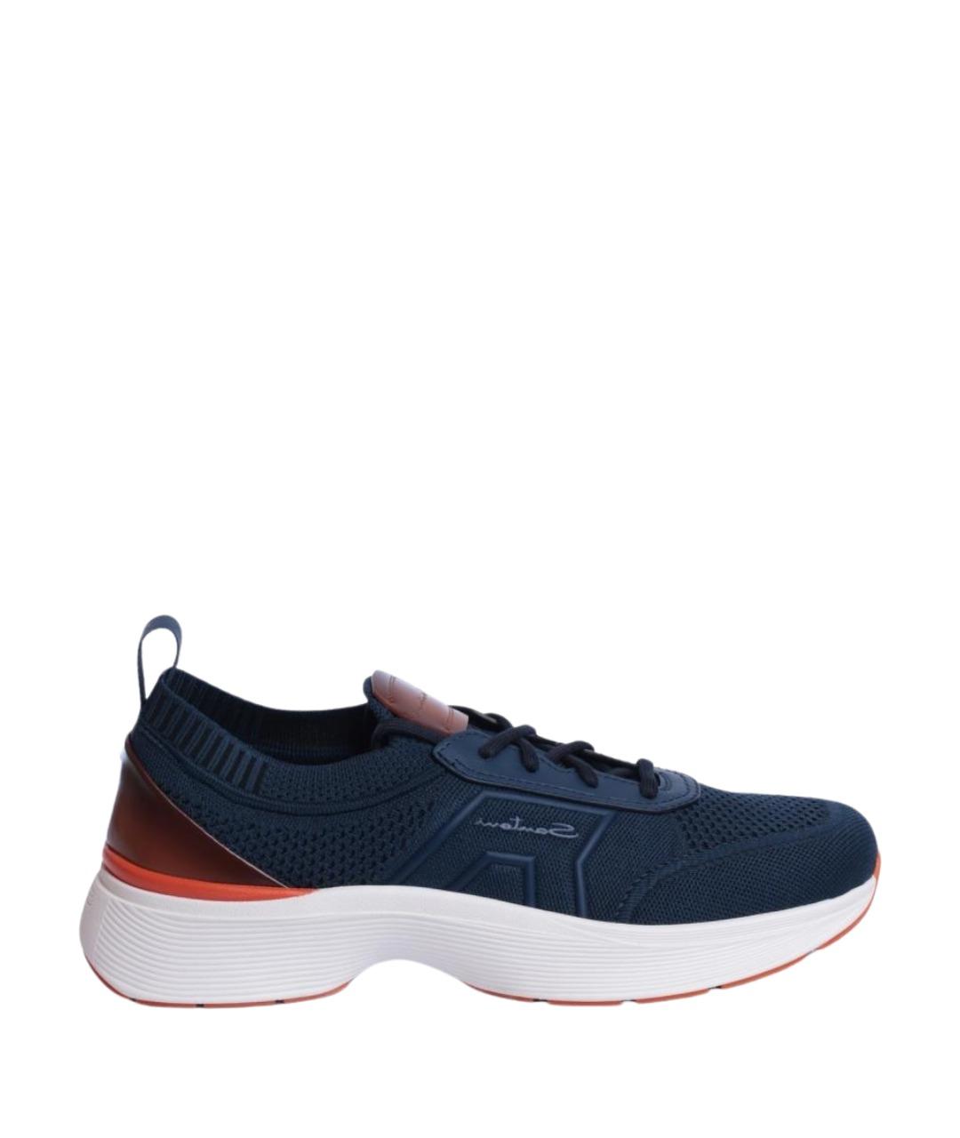 SANTONI Темно-синие текстильные низкие кроссовки / кеды, фото 1