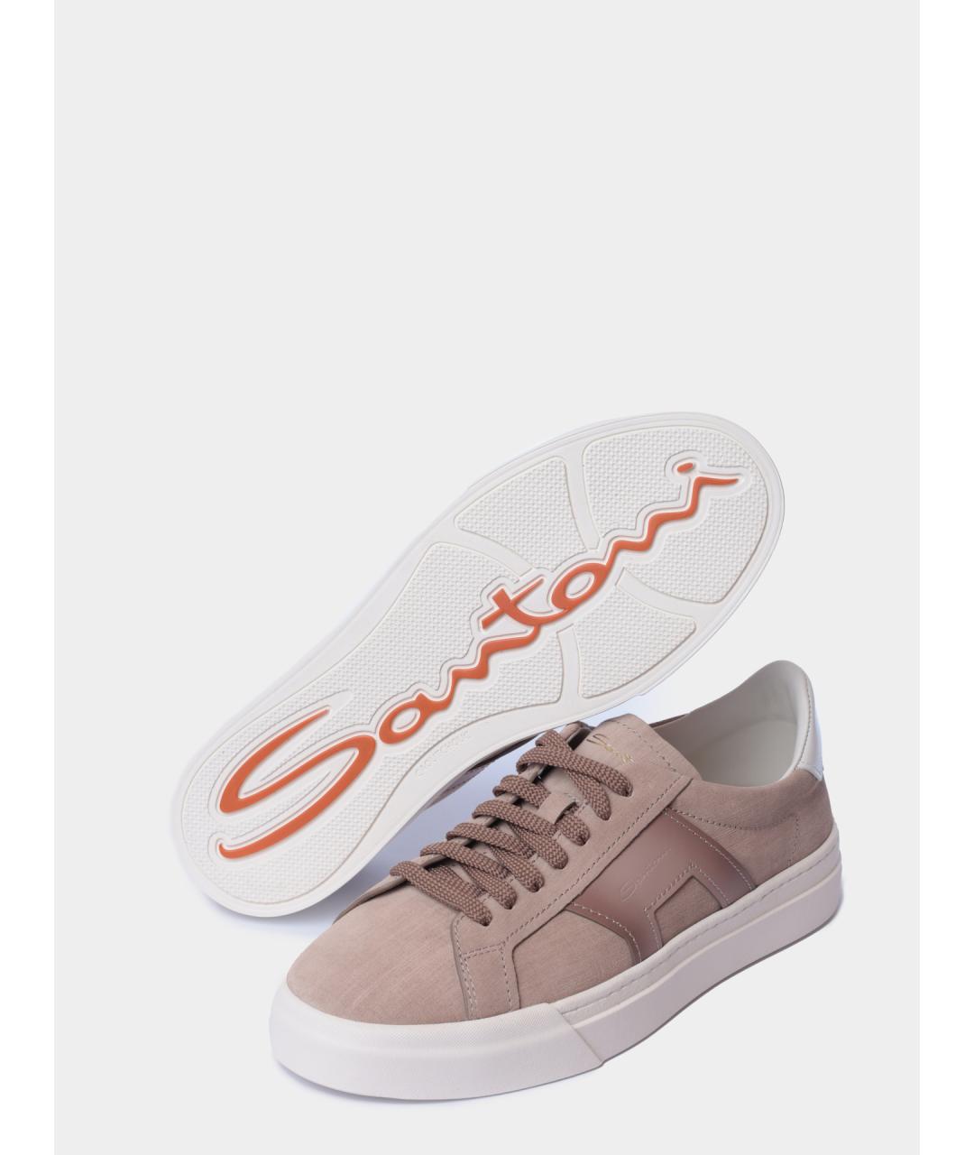 SANTONI Бежевые текстильные низкие кроссовки / кеды, фото 4