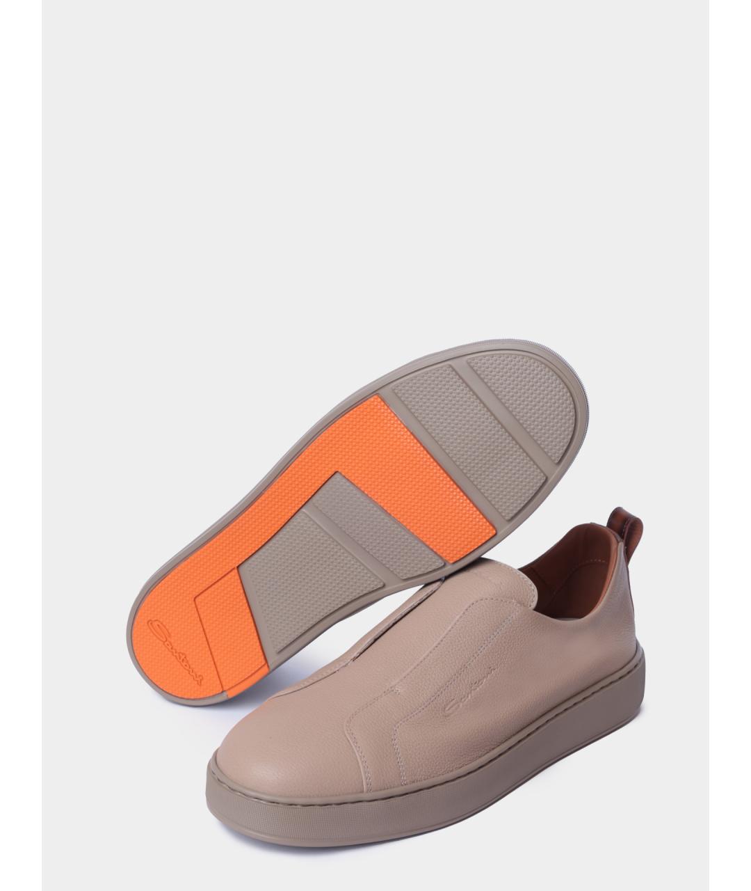 SANTONI Бежевые кожаные низкие кроссовки / кеды, фото 3