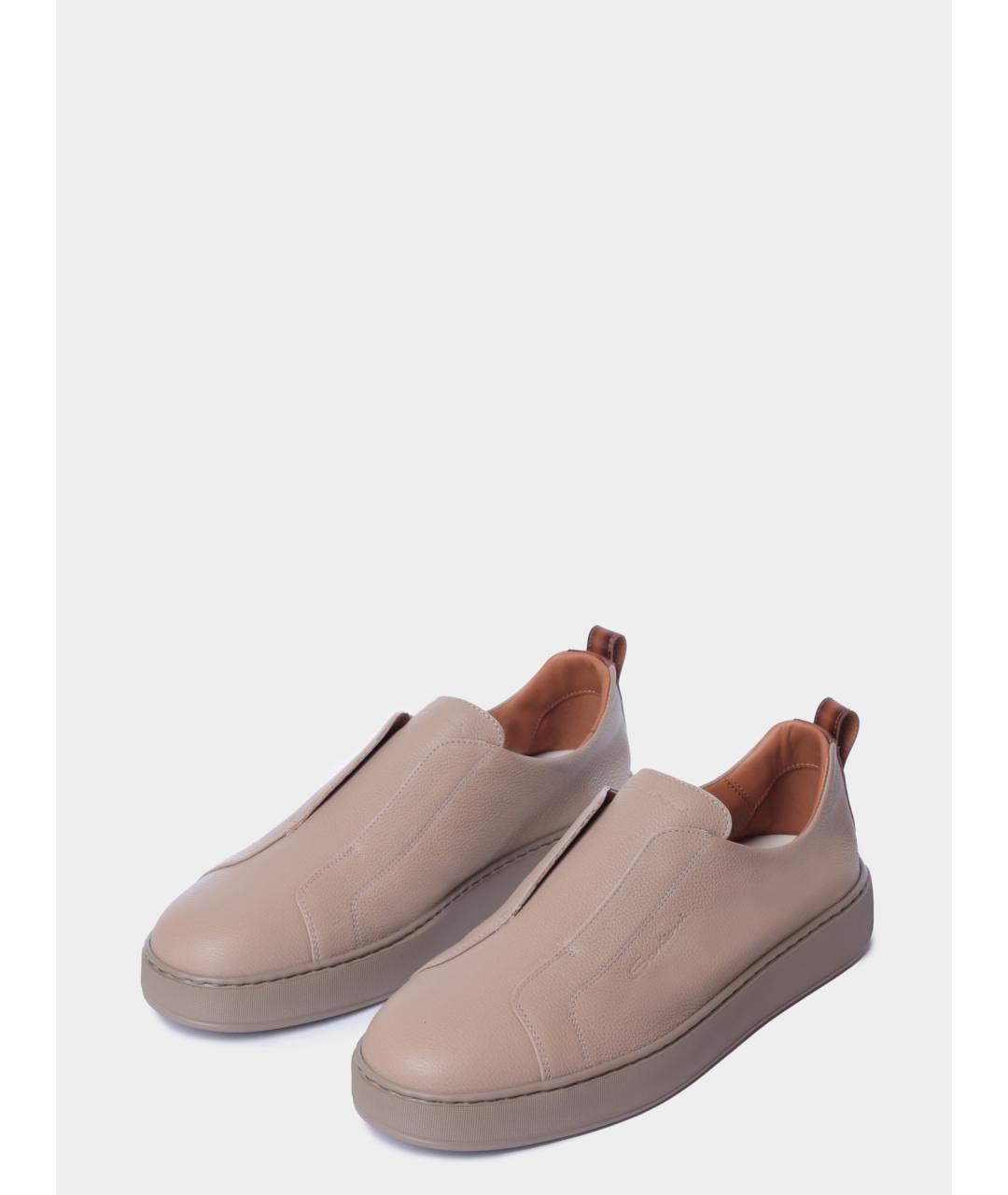 SANTONI Бежевые кожаные низкие кроссовки / кеды, фото 2