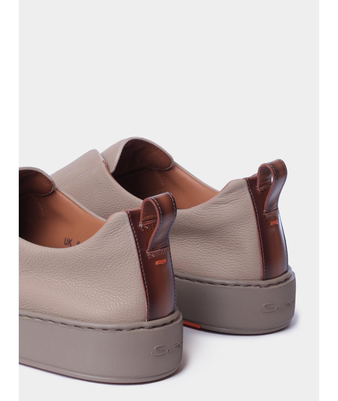SANTONI Бежевые кожаные низкие кроссовки / кеды, фото 5