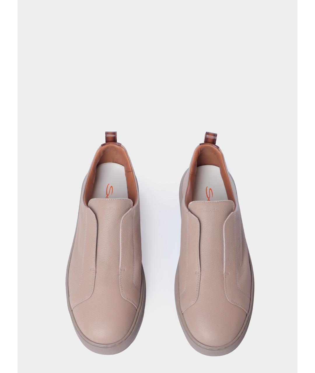 SANTONI Бежевые кожаные низкие кроссовки / кеды, фото 4