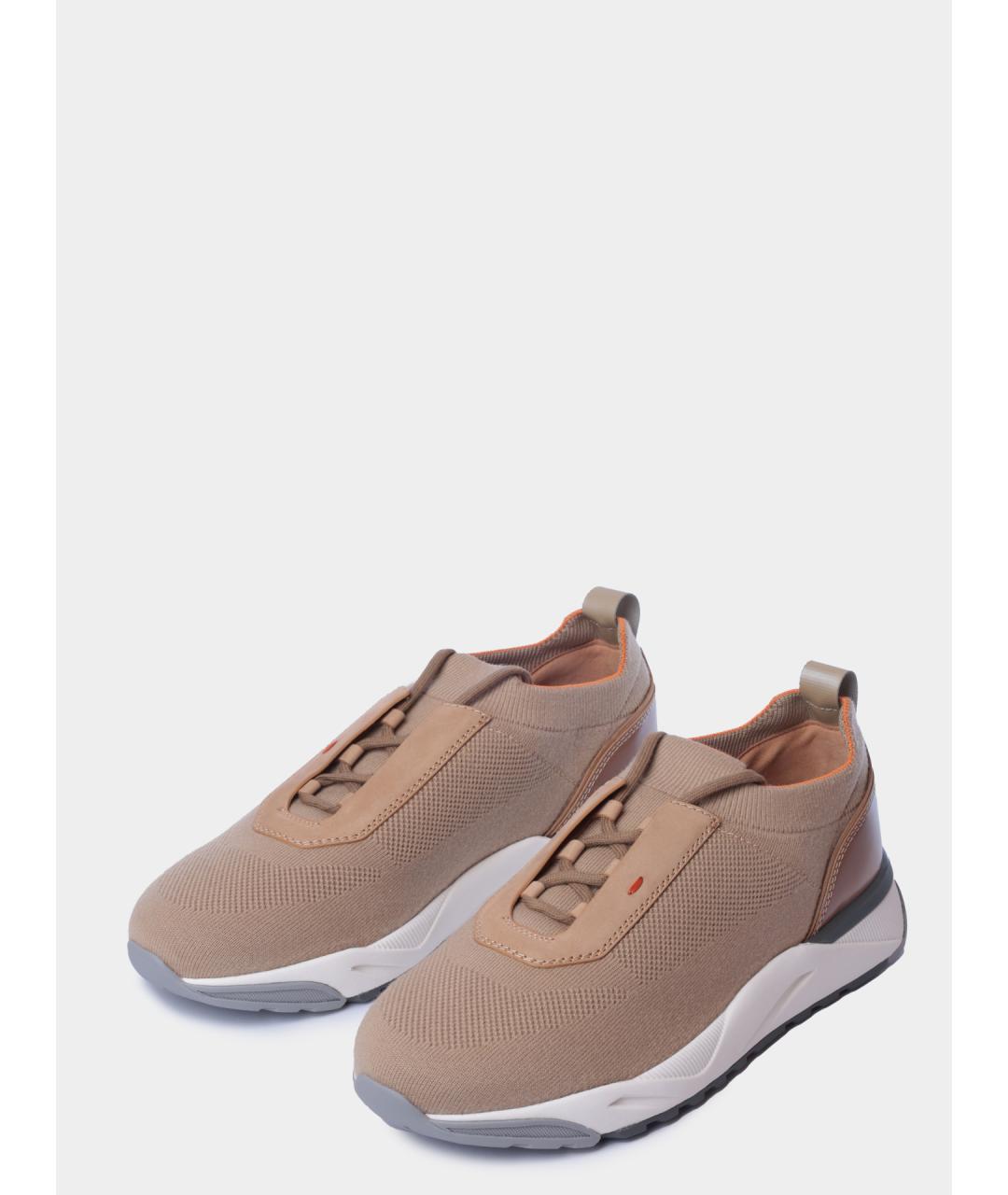 SANTONI Бежевые текстильные низкие кроссовки / кеды, фото 2