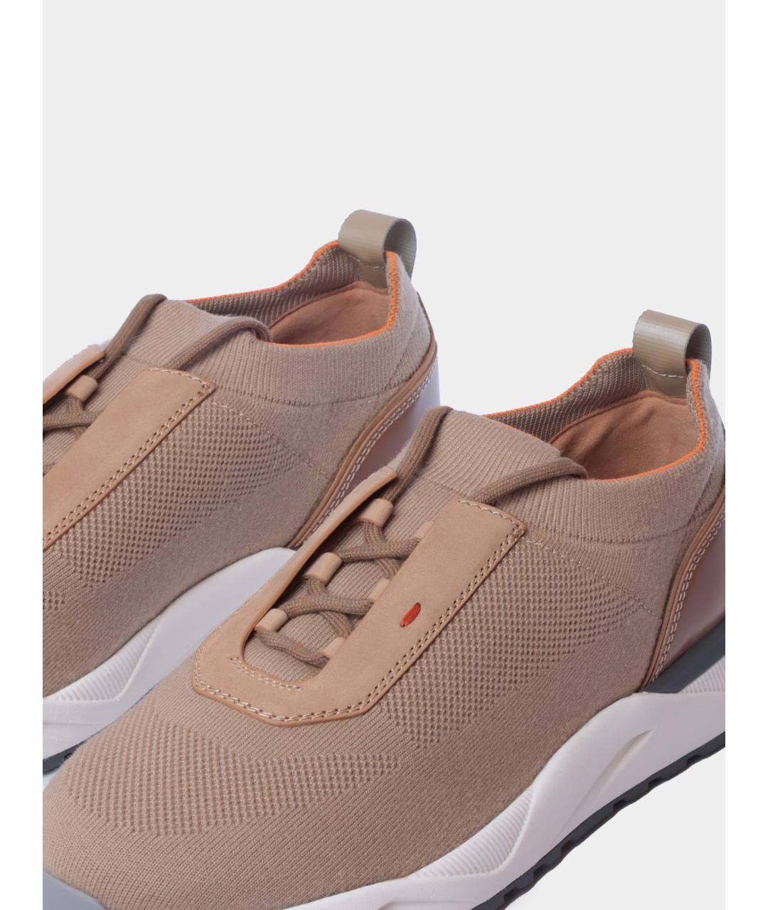 SANTONI Бежевые текстильные низкие кроссовки / кеды, фото 3