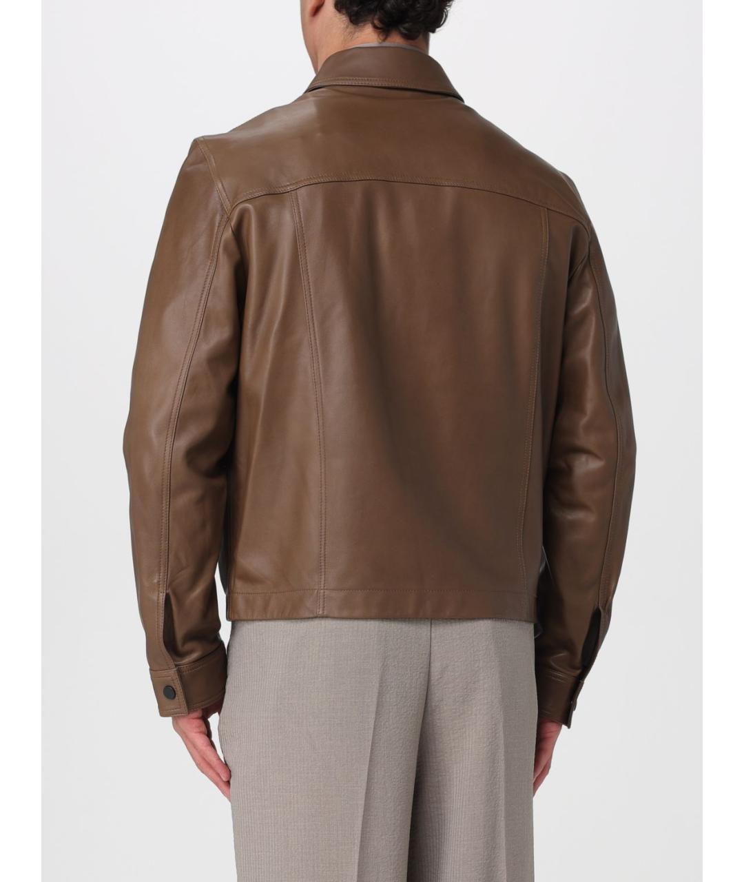 EMPORIO ARMANI Коричневая кожаная куртка, фото 2