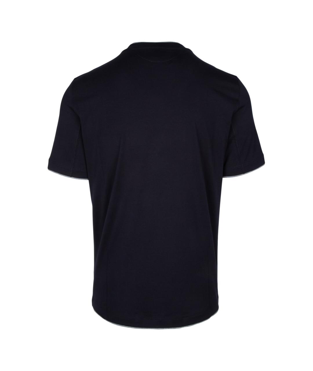 BRUNELLO CUCINELLI Темно-синяя хлопковая футболка, фото 2