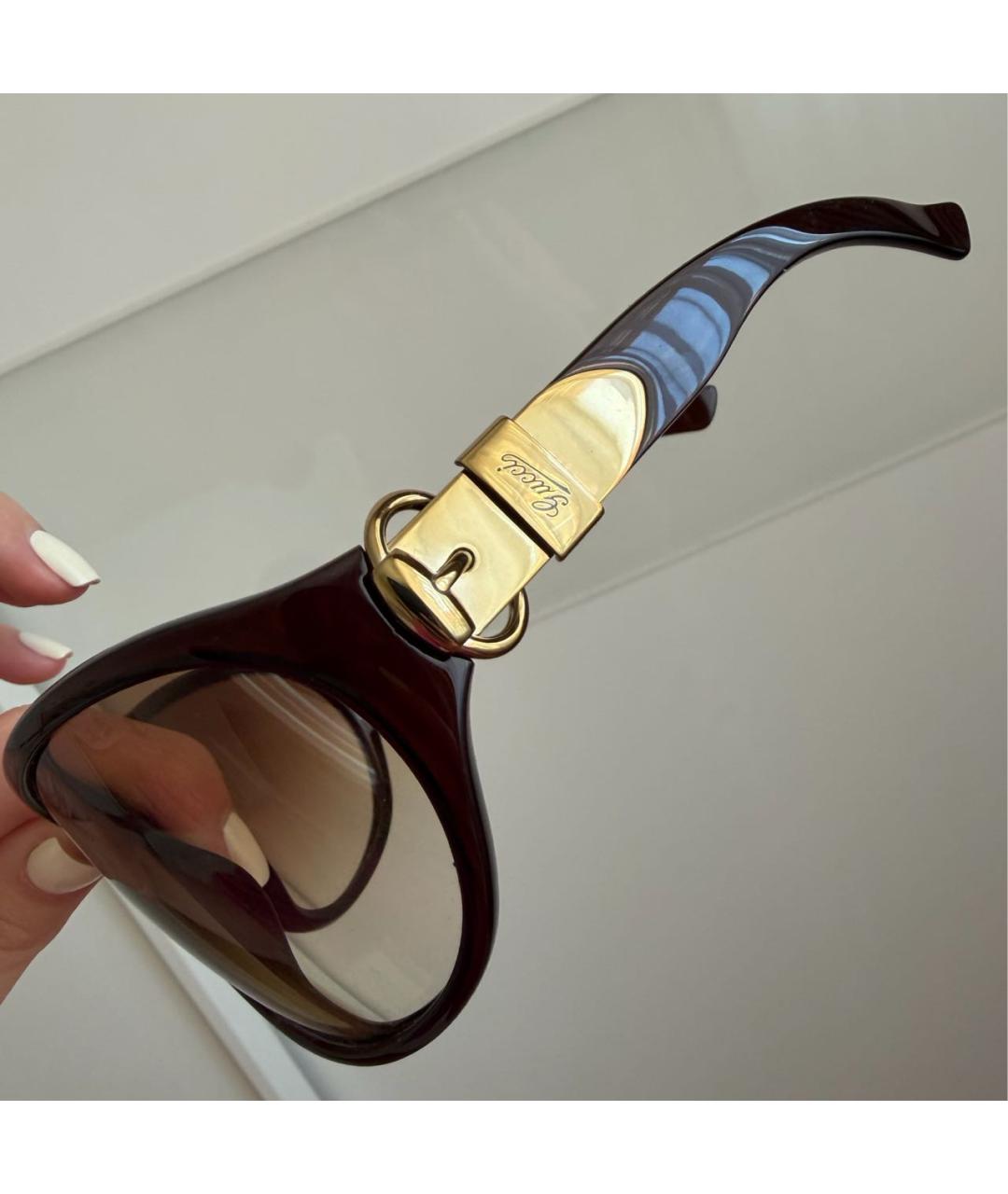 GUCCI Коричневые пластиковые солнцезащитные очки, фото 5
