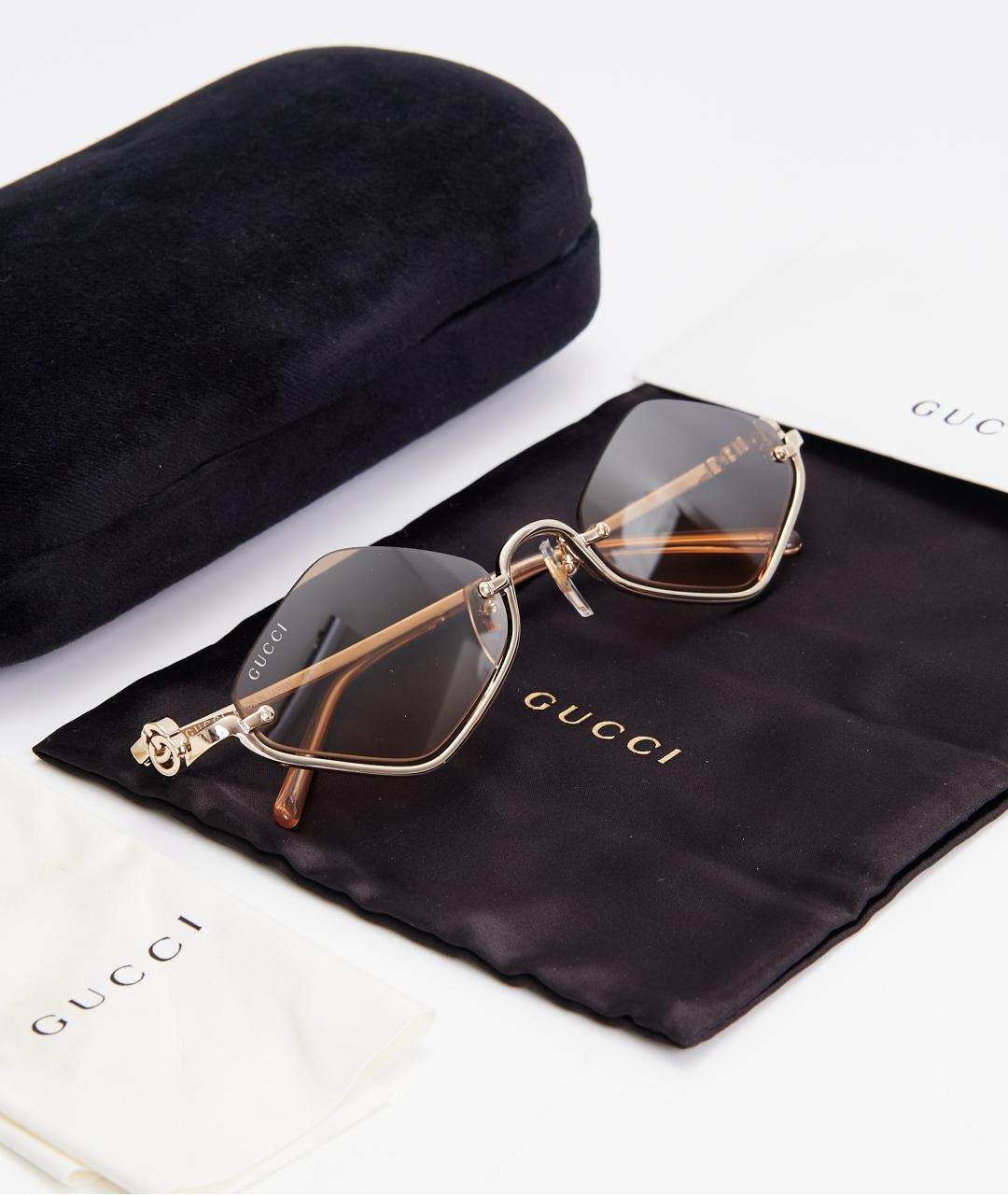 GUCCI Золотые металлические солнцезащитные очки, фото 5
