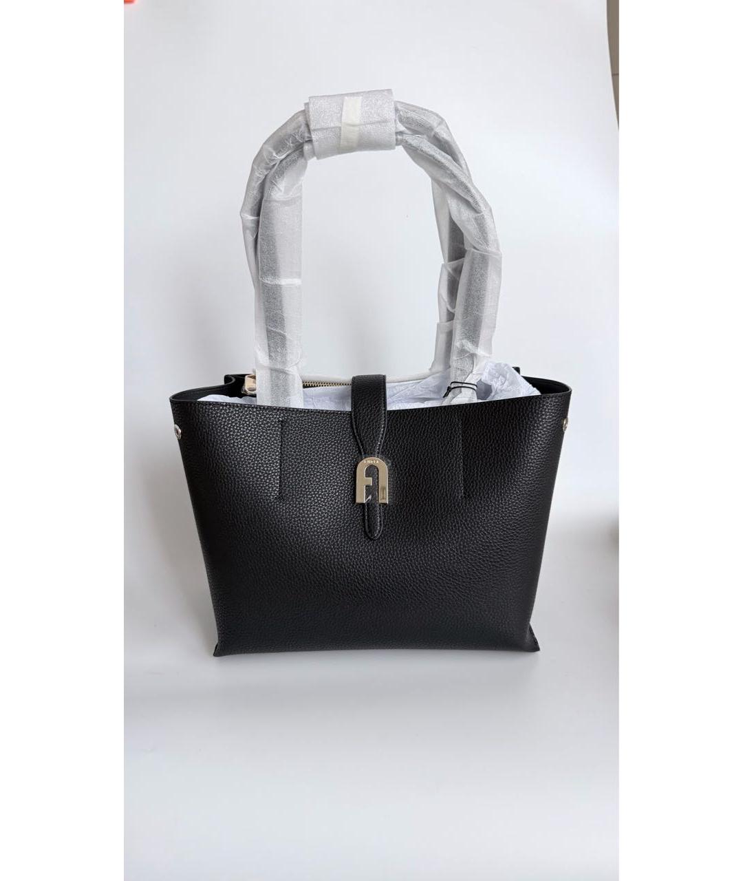 FURLA Черная кожаная сумка тоут, фото 8