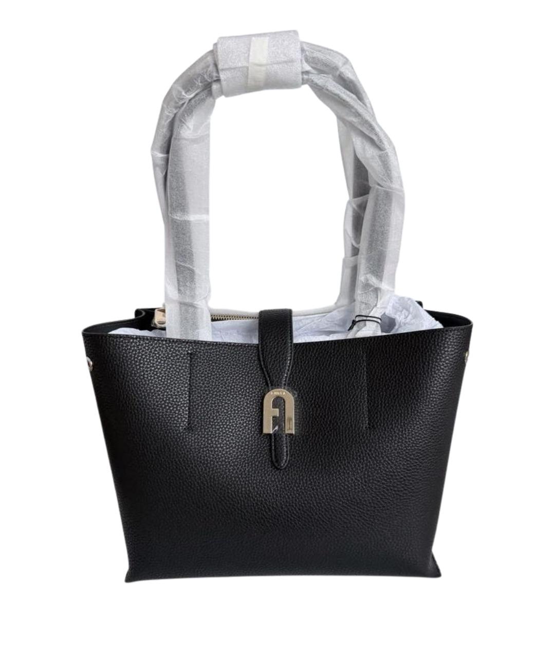 FURLA Черная кожаная сумка тоут, фото 1
