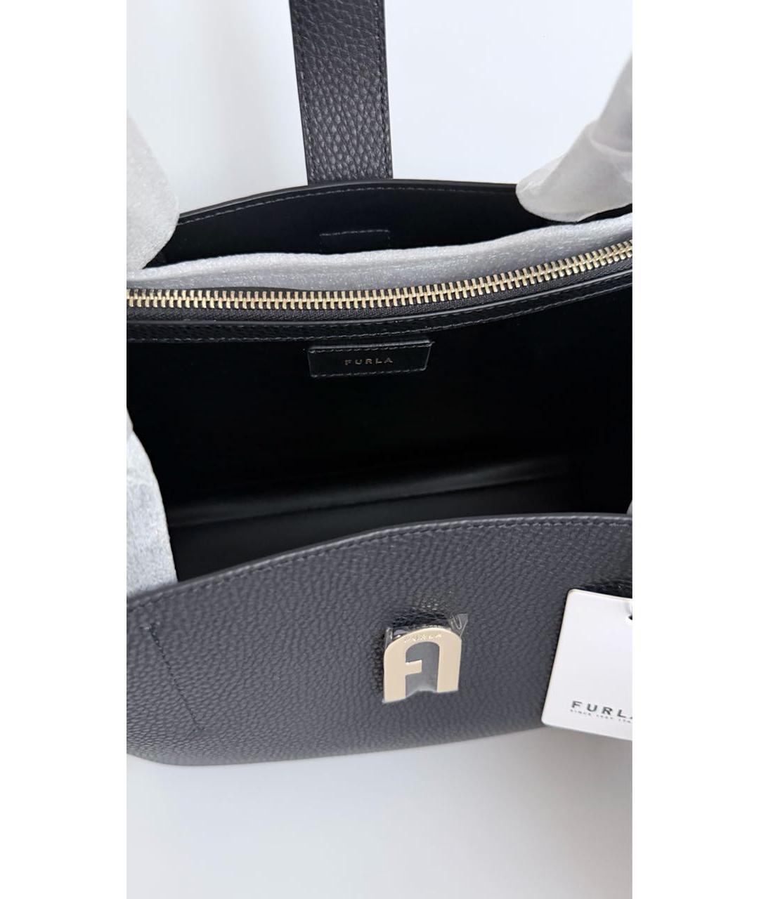 FURLA Черная кожаная сумка тоут, фото 5