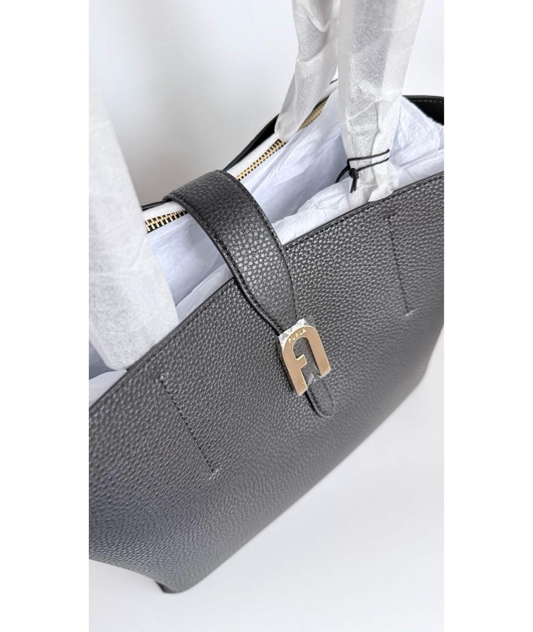 FURLA Черная кожаная сумка тоут, фото 4