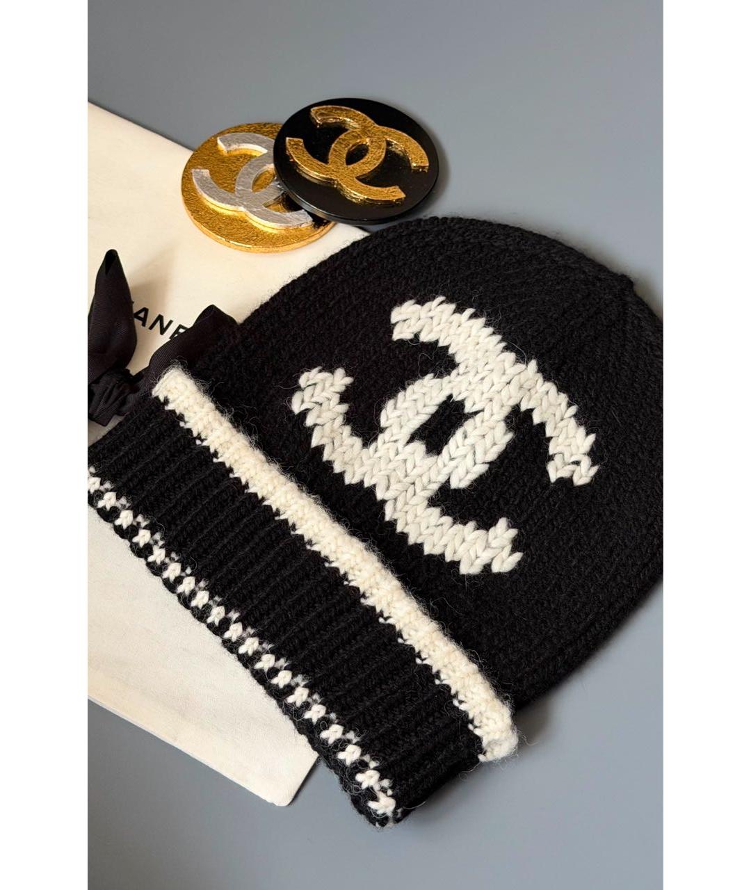 CHANEL Черная шерстяная шапка, фото 2