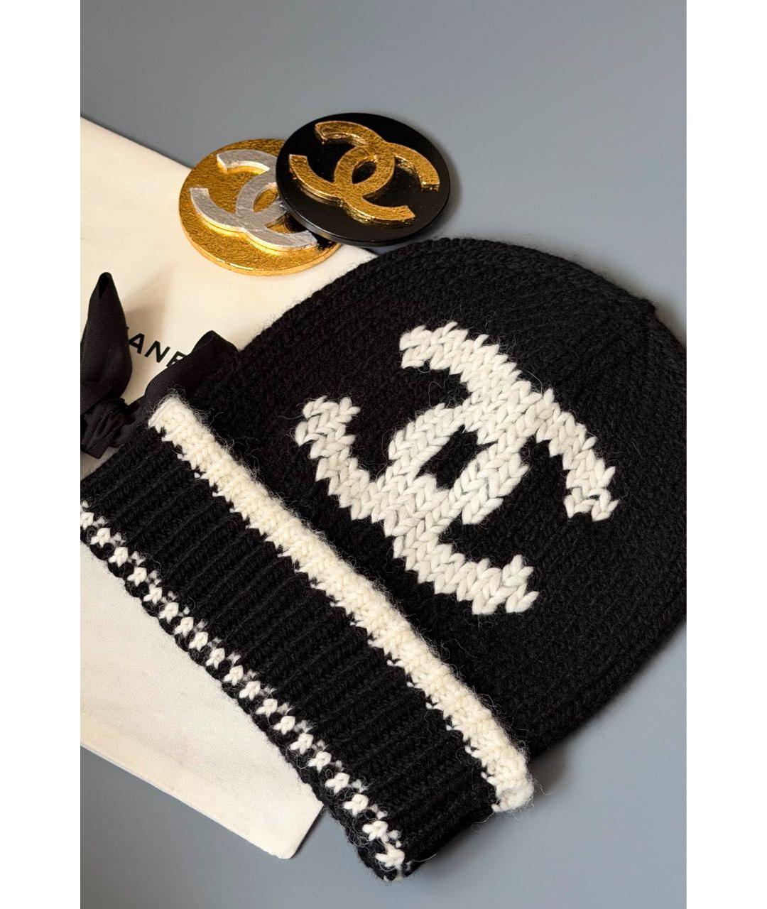 CHANEL Черная шерстяная шапка, фото 3