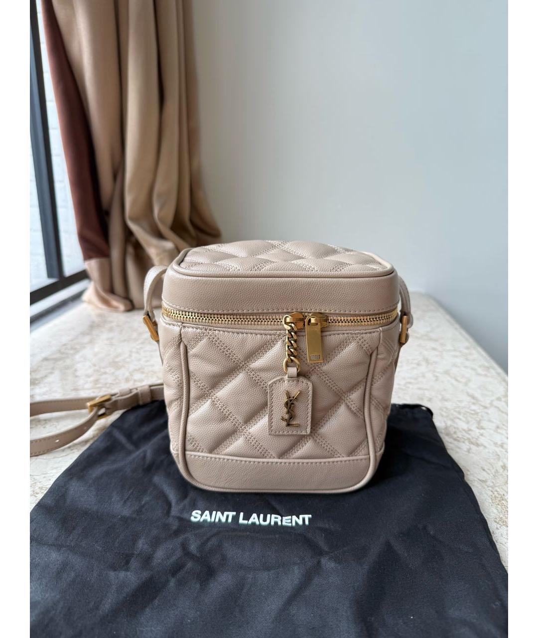 SAINT LAURENT Бежевая кожаная сумка через плечо, фото 3