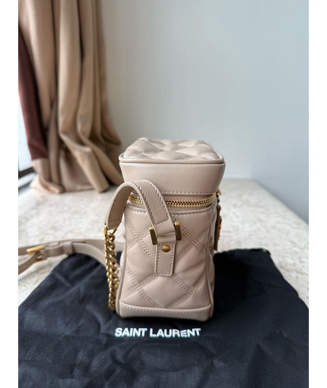 SAINT LAURENT Бежевая кожаная сумка через плечо, фото 4