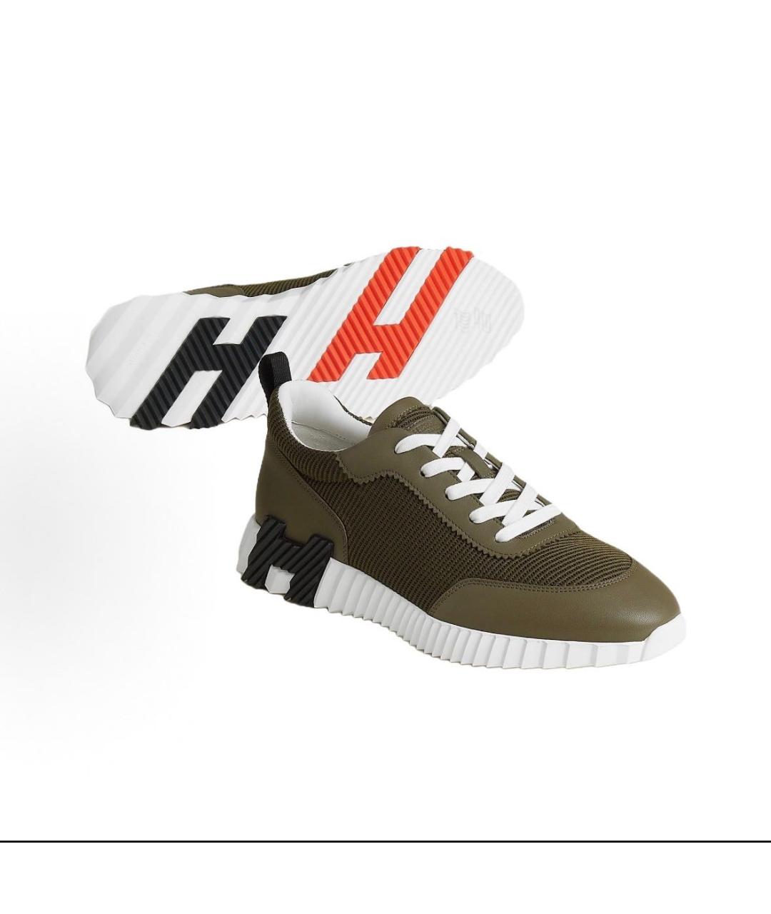 HERMES Хаки текстильные низкие кроссовки / кеды, фото 2
