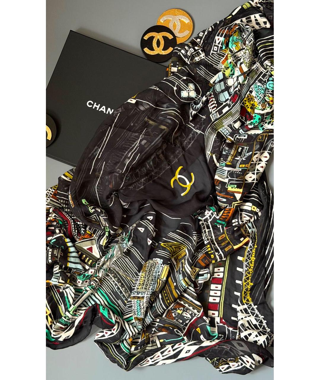 CHANEL Черный шелковый платок, фото 3