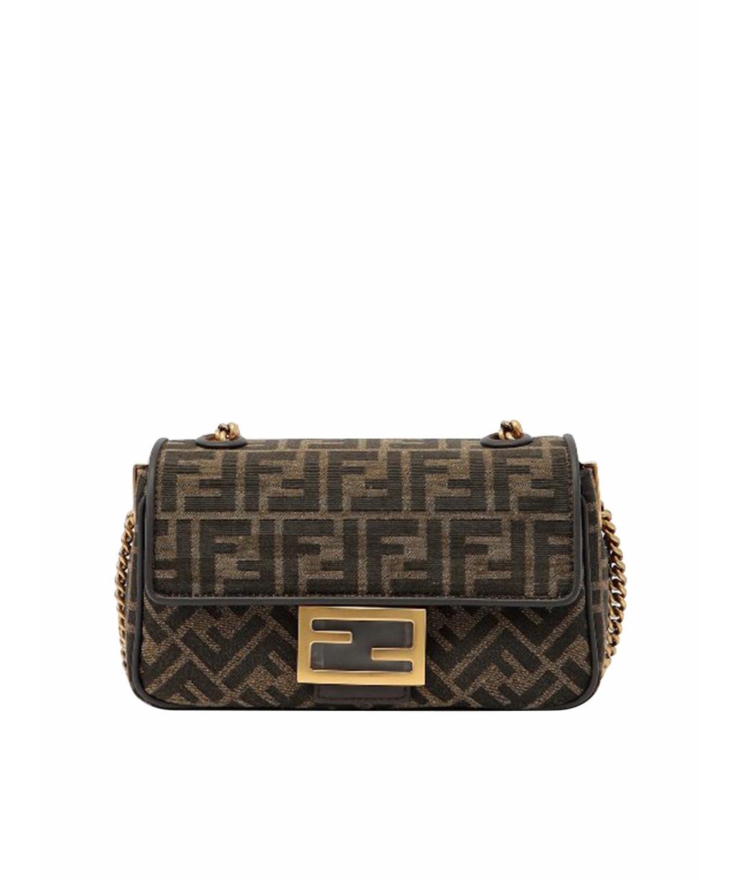 FENDI Коричневая жаккардовая сумка через плечо, фото 1