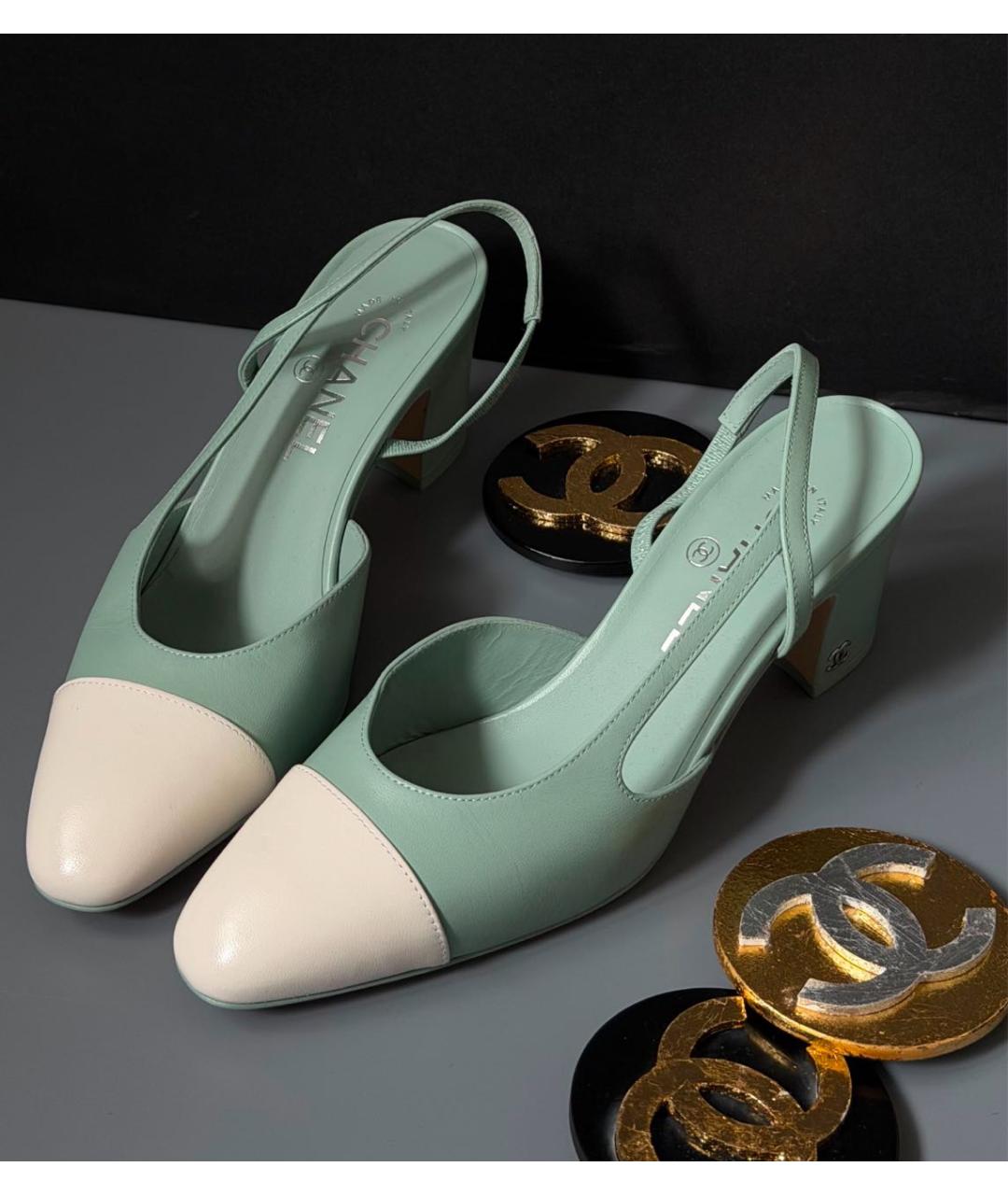 CHANEL Бирюзовые кожаные туфли, фото 3