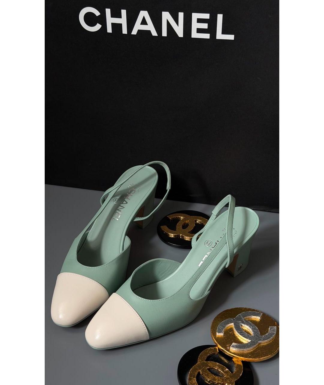 CHANEL Бирюзовые кожаные туфли, фото 2