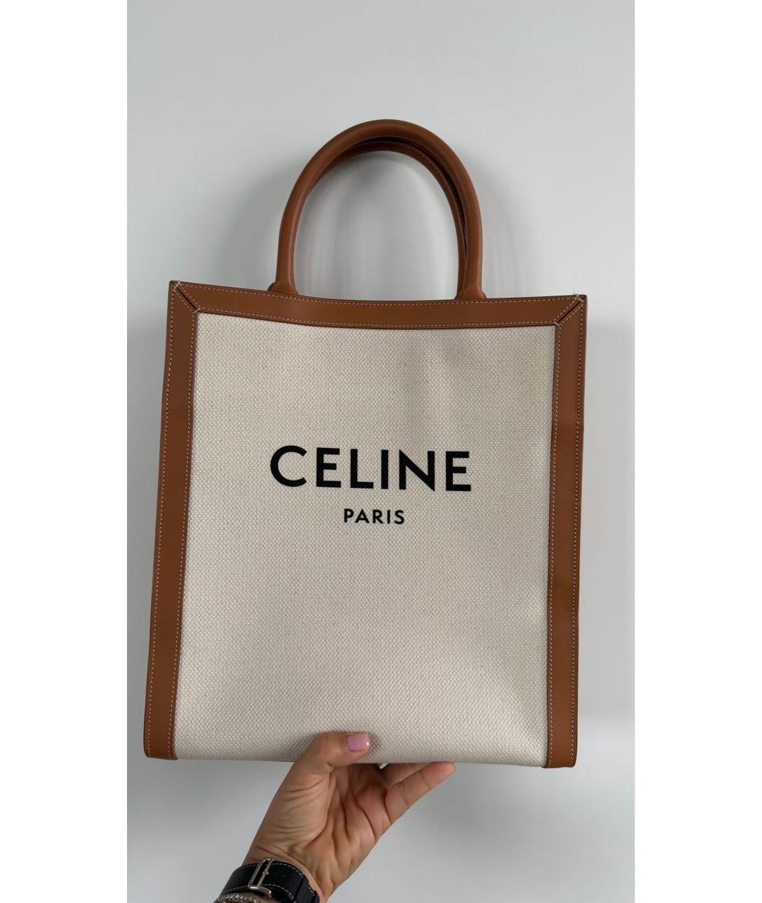 CELINE Бежевая тканевая сумка тоут, фото 9