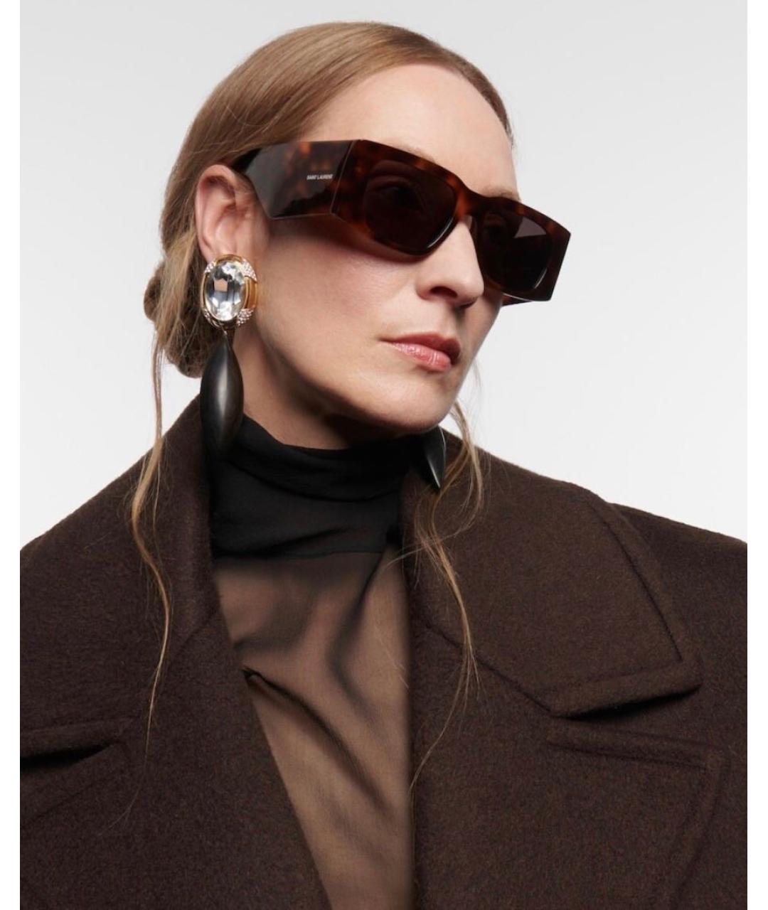 SAINT LAURENT Коричневые пластиковые солнцезащитные очки, фото 6