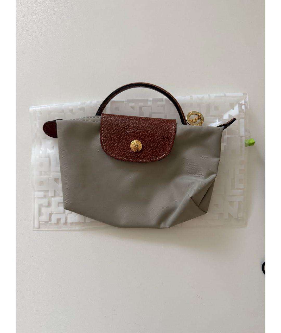 LONGCHAMP Серая синтетическая сумка с короткими ручками, фото 5