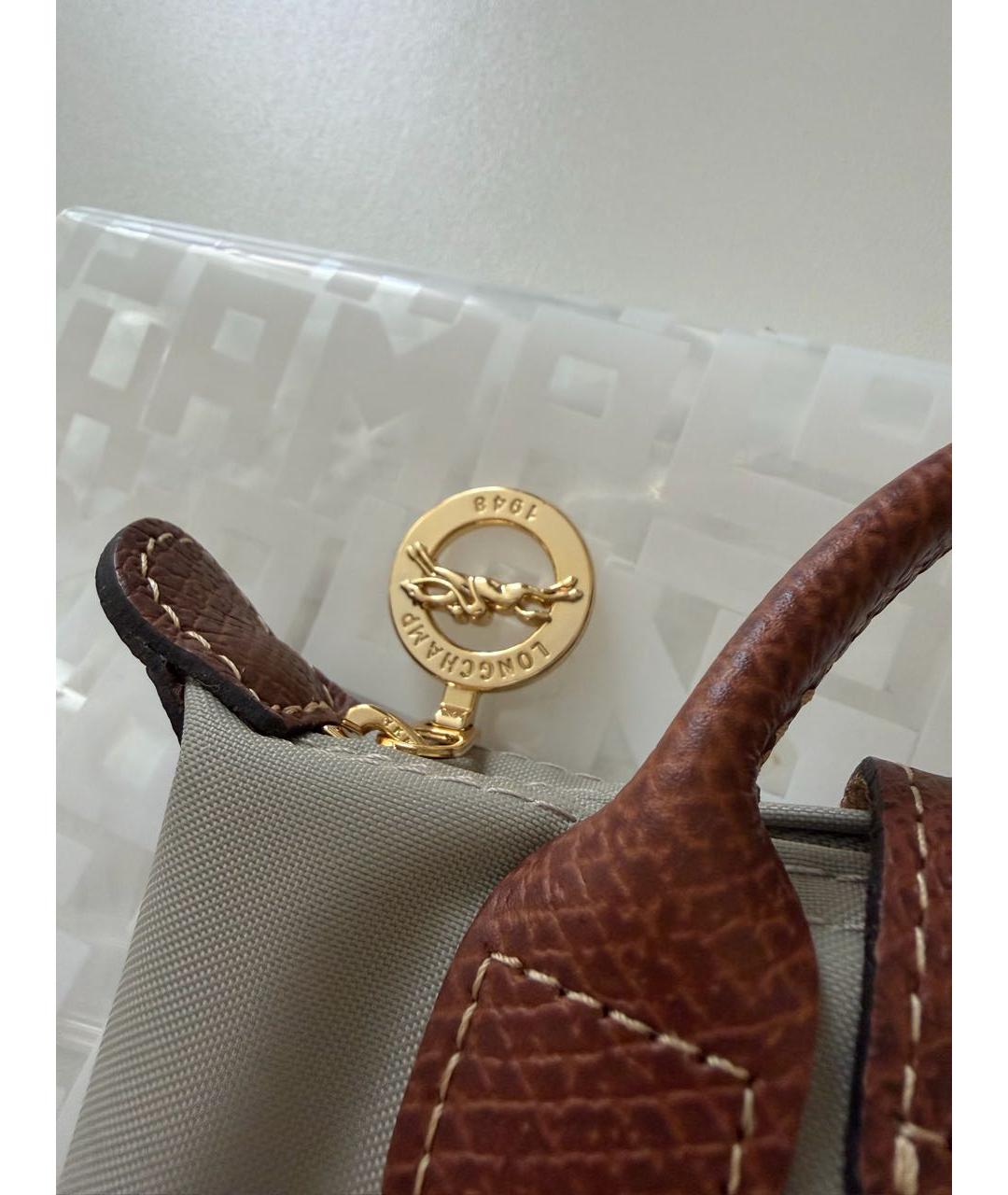 LONGCHAMP Серая синтетическая сумка с короткими ручками, фото 3