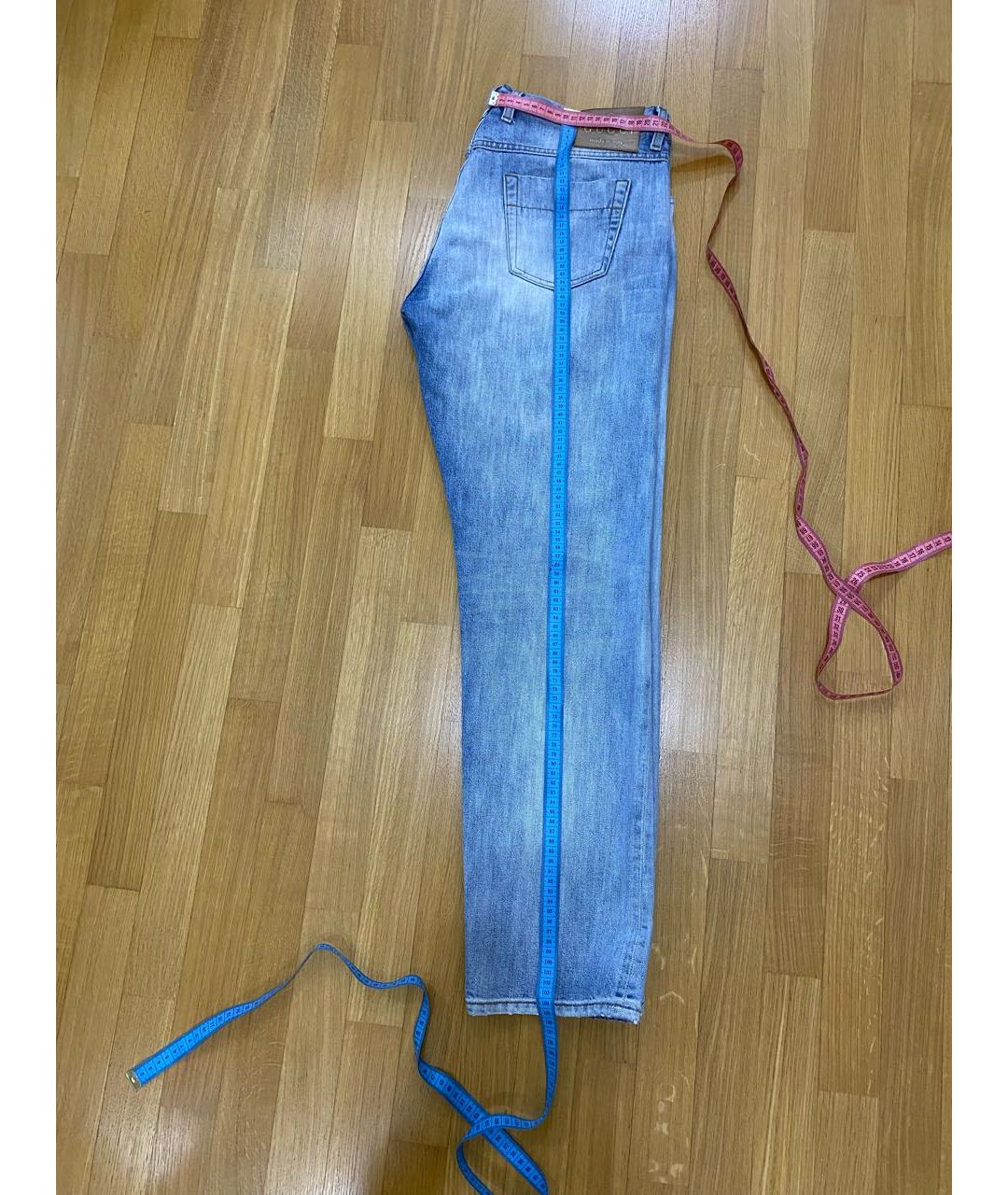 GUCCI Голубые хлопковые прямые джинсы, фото 4